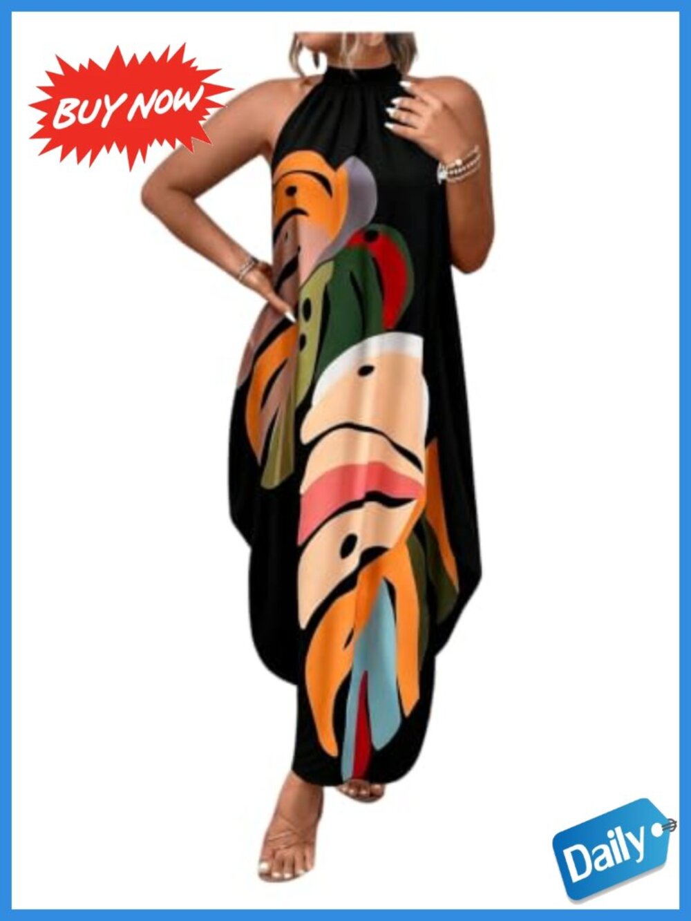 Plus Size Polka Dot Halter Asymmetrical Maxi Dress Sleeveless Summer